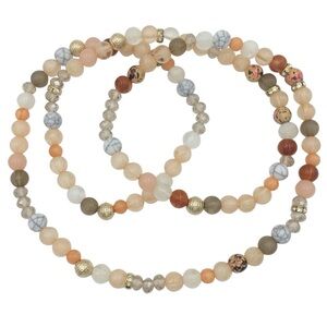 Peach Tones Mix Beaded Necklace or Stretch Wrap Bracelet